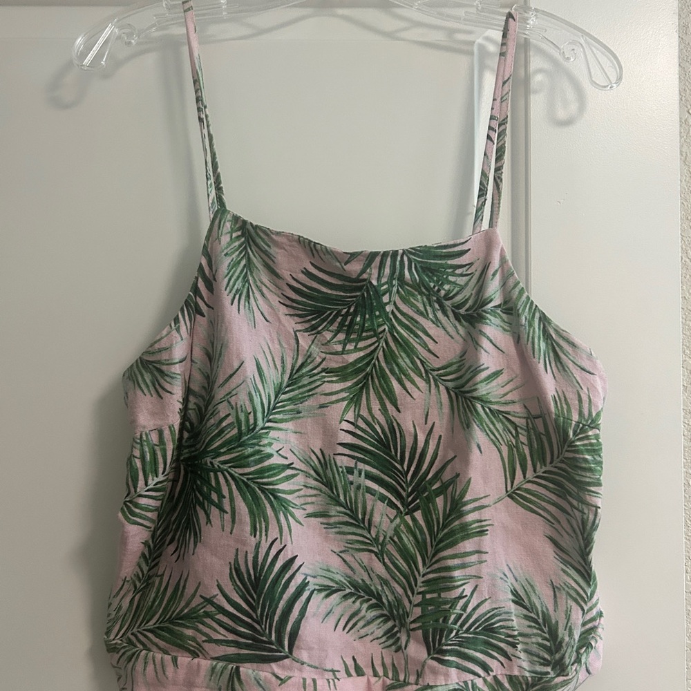Kensie Tropical Banana Leaf Pink Linen Tank Top - Size XL
